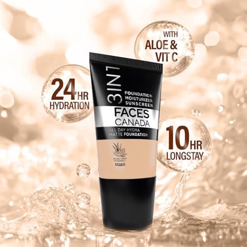 FACESCANADA Cream All Day Hydra Matte Foundation - Mini|3in1 Foundation + Moisturizer + SPF 30|24 HR Aloe Hydration & Vitamin C| 10HR Wear | Medium to High Buildable Coverage | Medium Natural (18 ml) 3