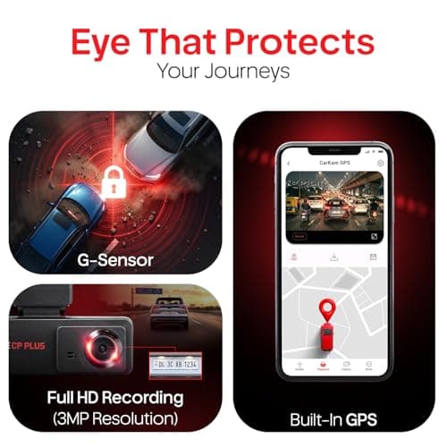 CP PLUS Dash Cam for Car CP-F34 | 3MP Full HD+ Front Dashcam with Built-in GPS | 137° Wide View Angle | Built-in Microphone | (AP Mode) WiFi | G-Sensor | WDR Night Vision | Supports 1TB SD Card 3