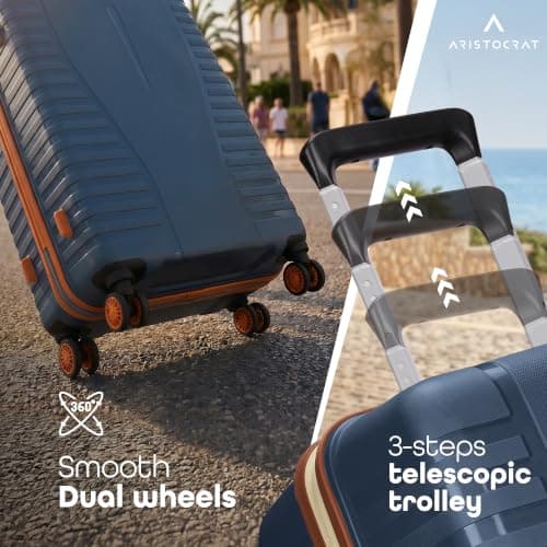 Aristocrat Airpro-Max Set of 2 Cabin & Medium Size Trolley Bags, Lightweight Polypropylene Case Luggage, 8 Wheels, Combination Lock, Travel-Friendly, 3-Yr International Warranty, Spanish Blue 3