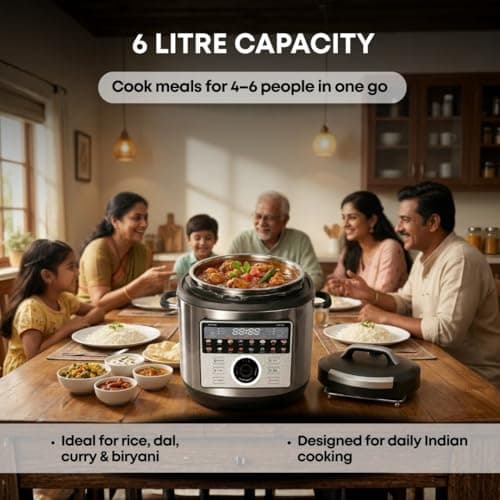 Libra 6L Electric Pressure Cooker, 19-in-1 Digital Multi Cooker with 304 Stainless Steel Inner Pot, 1000W, 10 Layer Safety, One Touch Pressure Release, Delay Timer & Keep Warm for Rice, Dal, Biryani 4