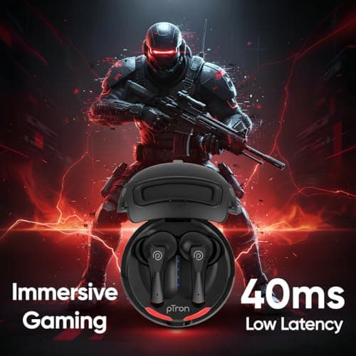 pTron Bassbuds Surge TWS Gaming Earbuds, 40ms Low-Latency, 50Hrs Playtime, Custom EQ, App Support, Dual Mic TruTalk AI-ENC Clear Calls, Pristine Sound, Bluetooth V6.0, IPX5 Water Resistant (Jet Black) 4