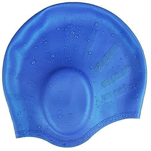 Tec Tavakkal® Latest Designed Long Hair Swim Cap,Waterproof Silicone Swimming Cap for Adult Woman and Men,Keeps Hair Clean with Ear Protector (Blue)