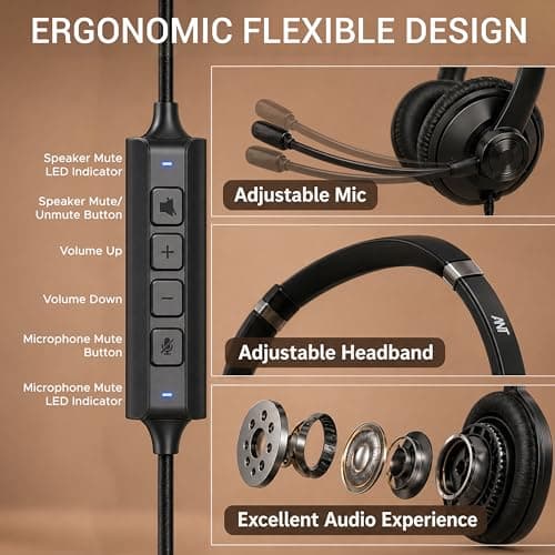 ANT Glory 10 Wired USB Headset, On Ear Headphones with Mic, Noise Cancelling Microphone, 40mm Drivers, Inline Mute/Volume Control,2m Cable for PC, Laptop, Zoom, Teams, Skype, & Home Office (Black) 4