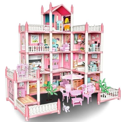 4-Story Dollhouse with 16 Rooms – Pretend Play House for Girls with Furniture & Accessories, DIY Building Toy Gift for Kids Age 3–10 Years