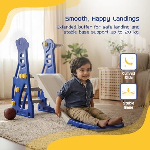 Amazon Brand - Solimo Penguin Slide for Kids 2–5 Years | Indoor & Outdoor | Basketball Hoop & Ball | Anti-Slip Steps | Wide Platform | Max Load 20kg | Blue & White 4