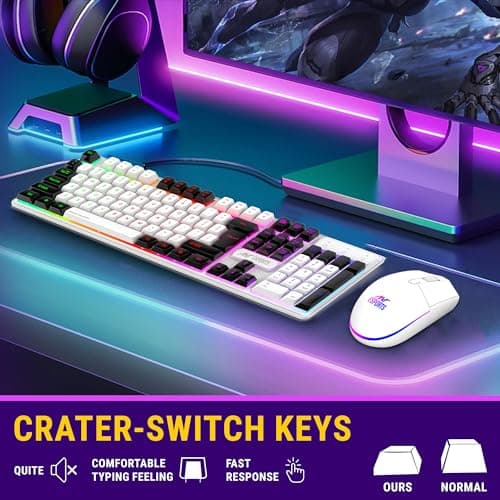 Ant Esports KM1610 LED Gaming Keyboard and Mouse Combo, 104 Keys Rainbow Backlit Keyboard and 7 Colour RGB Mouse for PC Laptop Xbox PS4 Gamers and Work, White 5