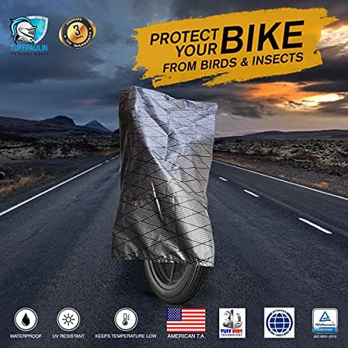 TUFFPAULIN Bike Cover, Standard Size, Silver Color, UV Protection & Water Resistant Dustproof Plastic Bike Body Cover for Two Wheeler, Scooter, Motor Cycle with Carry Bag- No. 1 4
