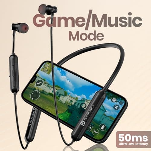 Portronics Harmonics Y2 in Ear Bluetooth Neckband with Upto 70 Hours Playtime & in Line HD Mic, Dual Pairing, Gaming/Music Mode, Low Latency, Bluetooth Version 5.4V, Type C Fast Charging(Black) 4