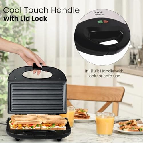 INALSA Grill Toaster with SS Cover On Top Cover|Over Heat Protection|Vertical Storage|Easy Locking|Non Stick Coated Heating Plates (Presto DX),800 Watts,Black 3