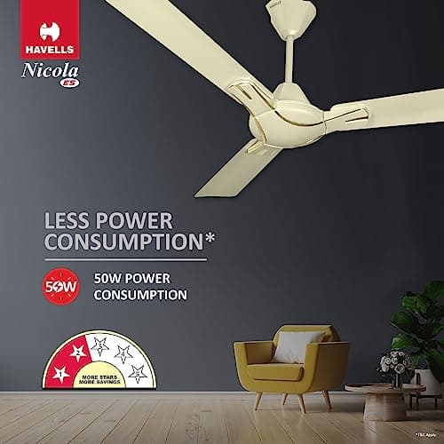 Havells 1200Mm Nicola Energy Saving Ceiling Fan (Pearl Ivory, Pack Of 1) 2 Star 3