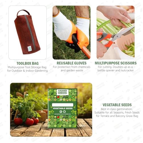 Anandi Green's Metal Agriculture Gardening Tools Kit-10 Pcs (Cultivator, Fork, Trowels, Weeder, Garden Gloves, Pruner Cutter, Scissors, Seeds Packet, Tool packet) | Gardening Tools Set For Home Garden 5