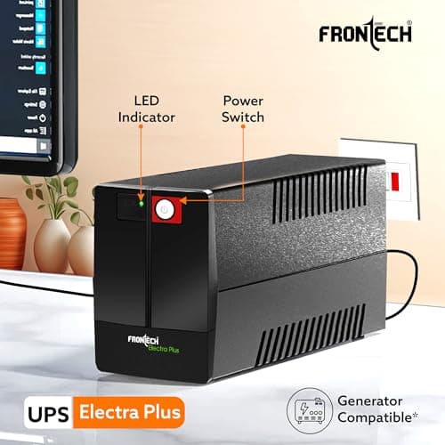 FRONTECH UPS Electra Plus 600VA/360W, Uninterrupted Power Supply System, Maintenance Free Battery, LED Indicator, Power Backup & Protection for Home/Office PC, Desktop and Other Electronics, (2564) 2