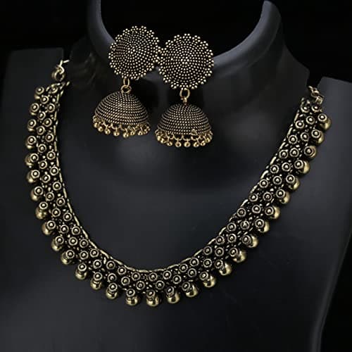 Sasitrends German Silver Antique Gold Necklace with Earrings for Women and Girls 2