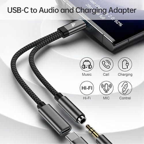 eller santé® DigiCoder 2in1 Type C to 3.5 mm Jack + USB C Charging & Digital Audio 24bit DAC 3.5mm Connector Aux Cable,Headphone,Earphone Converter Splitter for Samsung, Oneplus,iPhone, Phone-Black 5