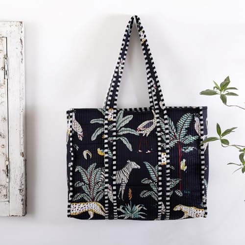 Ravaiyaa - Attitude is everything Women & Man Beautiful Printed Cotton Grocery Shopping Bag | Shoulder Bag | Cotton Tote Bag | Travel Tote Bags 18x5.5x16 Inch (Black Forest) 5