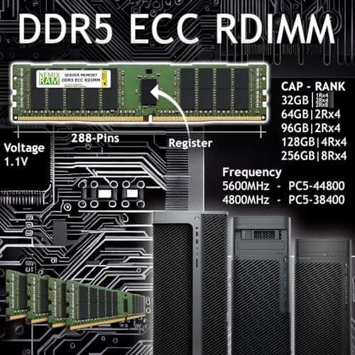 NEMIX RAM 256GB (4X64GB) DDR5 4800MHZ PC5-38400 2Rx4 1.1V 288-PIN ECC RDIMM Registered Server Memory KIT Compatible with ASUS Pro WS WRX90E SAGE SE Workstation Motherboard 2