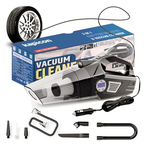 kapicon KP-CVC30 Car Vacuum Cleaner with Tyre Inflator 8000Pa Suction Power Wet & Dry Cleaning LED Light 13FT Cord Portable Handheld Vacuum for Car