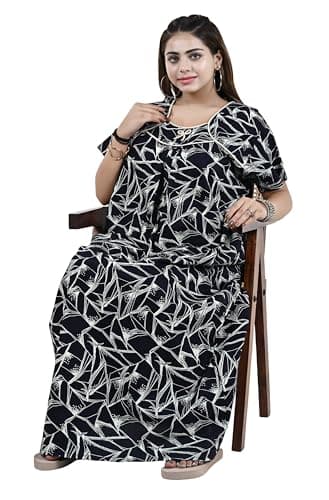 Bejod's Collection Women’s Nighty Maxi Cotton Nightdress – Plus Size Loose Fit Nightgown Sleepwear, Comfortable Soft Nightwear for Ladies XL-3XL (Blue, 3XL) 5