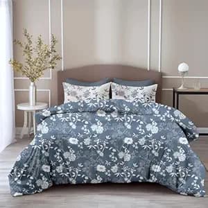 LORETO - A QUALITY LINEN BRAND 100% Pure Cotton Bedsheet for Double Bed, 144TC Soft & Breathable Double Bed Bedsheet with 2 Pillow Covers (Blush Blue Floral Vines, 88 x 90 Inches)