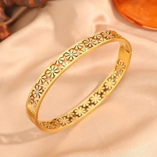 MEENAZ Gold Bangle Bracelet for Women Stylish | Stainless Steel Bangle Set Bracelets | Anti Tarnish Jewellery for women | Valentine Gift for girlfriend Girls, for woman Couple Kada -264 5