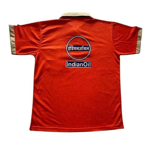 IOCL Indian Oil Petrol Pump Salesman Uniform T-Shirt | Orange Half Sleeve Polo Style Workwear | Regular Fit Cotton Blend Staff Uniform with Logo for Men Women | Size 40 2