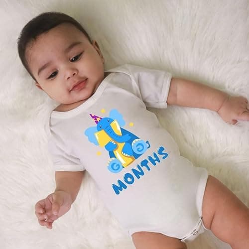 KNITROOT Monthly Birthday Special Newborn Baby White Color Half Sleeve Unisex 100% Cotton Romper, Sleepsuit, Body Suit, Envelope Neck, 7 Months Print, 6-9 Months, Infant Cloths, for Boys & Girls 2
