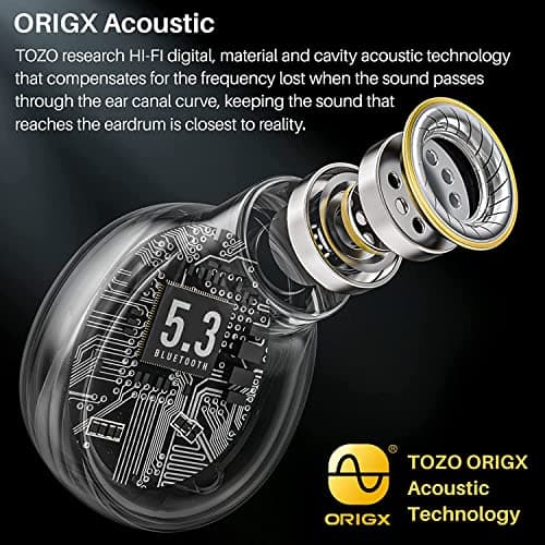 TOZO T6 True Wireless Earbuds Bluetooth 5.3 Headphones 45H Playtime with Wireless Charging Case, IPX8 Waterproof, OrigX Premium Sound Tech, Touch Control in-Ear Earphones Deep Bass with Mic Blue 5