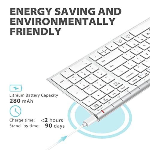 iClever Wireless Keyboard & Mouse Combo GK03-2.4G Portable Wireless Keyboard Mouse with Rechargeable Battery, Ergonomic Design, Full Size, Slim & Thin, Stable Connection, Adjustable DPI, Silver/White 3