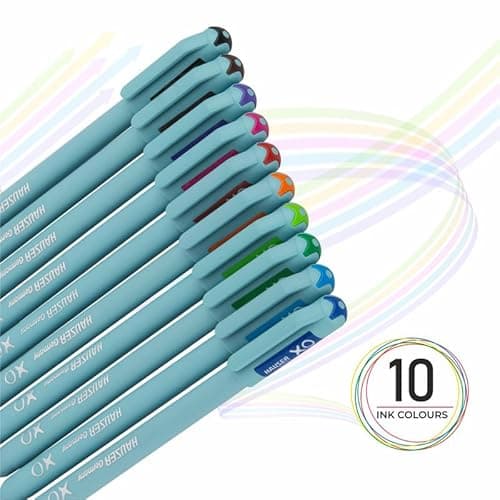 Hauser XO Multicolor Ball Pen Wallet Pack | Multi-Use Pen for Coloring, Doodling, Mandala, Writing | Minimalistic Aesthetic Looks with Pastel Body | Multicolor Ink, Set Of 10 4