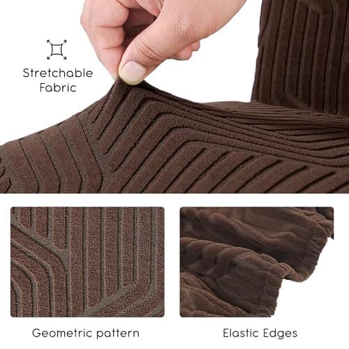Yellow Weaves Elastic Stretchable Dining Chair Covers, Removable Washable Elastic Self Jacquard Dining Chair Covers (Set of 6, Coffee) 4