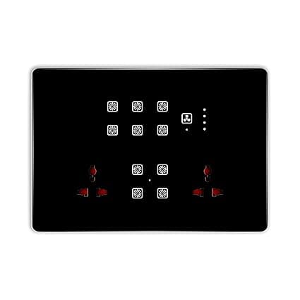 Smart Switch Board (WiFi + Remote) 10-Switch + Fan Regulator + 2 Socket (Black) (12M Size) 3 Year Warranty | Works with SmartLife App, Alexa, Google, Siri | Glass Touch