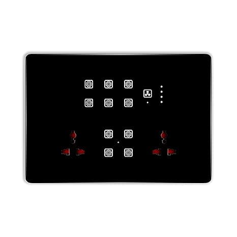 Smart Switch Board (WiFi + Remote) 10-Switch + Fan Regulator + 2 Socket (Black) (12M Size) 3 Year Warranty | Works with SmartLife App, Alexa, Google, Siri | Glass Touch