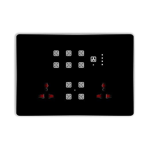 Smart Switch Board (WiFi + Remote) 10-Switch + Fan Regulator + 2 Socket (Black) (12M Size) 3 Year Warranty | Works with SmartLife App, Alexa, Google, Siri | Glass Touch