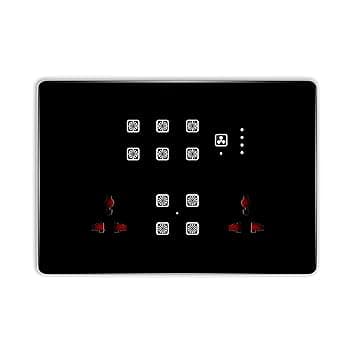 Smart Switch Board (WiFi + Remote) 10-Switch + Fan Regulator + 2 Socket (Black) (12M Size) 3 Year Warranty | Works with SmartLife App, Alexa, Google, Siri | Glass Touch