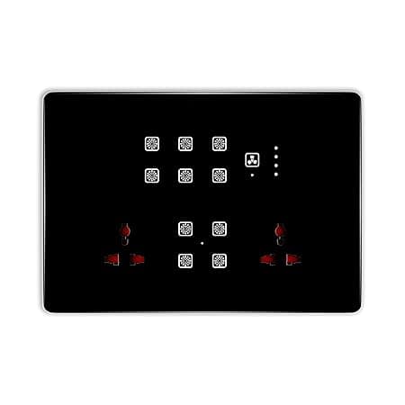 Smart Switch Board (WiFi + Remote) 10-Switch + Fan Regulator + 2 Socket (Black) (12M Size) 3 Year Warranty | Works with SmartLife App, Alexa, Google, Siri | Glass Touch