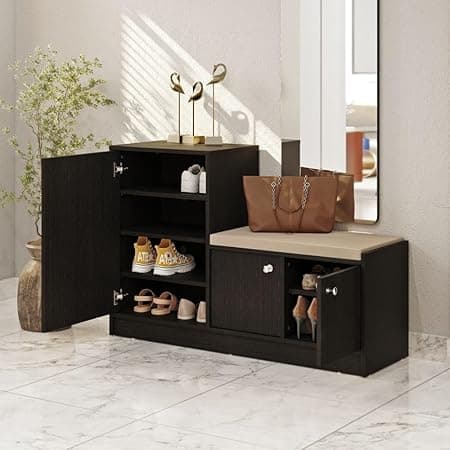 Wakefit Engineered Wood 3 Door Shoe Rack with Door - Home Shoe Cabinet, 1 Year Warranty (Nervia - Wenge)