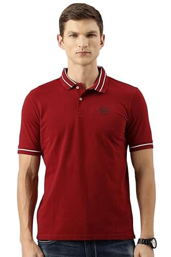 Peter England Men's Regular Fit Insignia Half Sleeve Polo T-Shirt | Cotton Rich | Premium Pique Weave