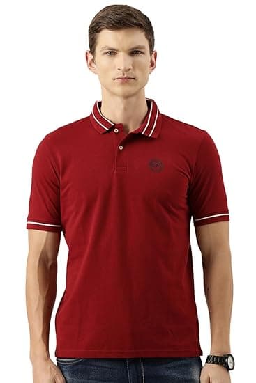 Peter England Men's Regular Fit Insignia Half Sleeve Polo T-Shirt | Cotton Rich | Premium Pique Weave