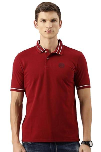 Peter England Men's Regular Fit Insignia Half Sleeve Polo T-Shirt | Cotton Rich | Premium Pique Weave