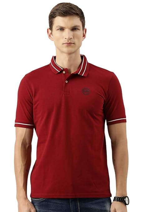 Peter England Men's Regular Fit Insignia Half Sleeve Polo T-Shirt | Cotton Rich | Premium Pique Weave