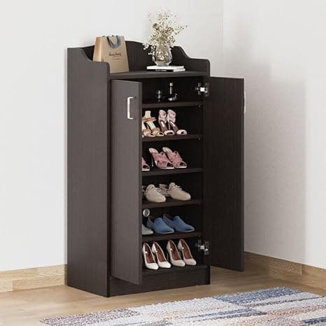 Wakefit Shoe Rack Wooden | 1 Year Warranty | Wooden Shoe Racks, Shoe Rack with Door for Home, Shoe Cabinet, Engineered Wood 2 Door (Mrope - Wenge)
