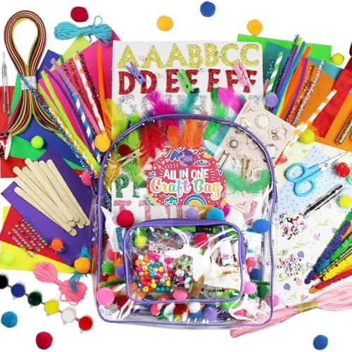 Asian Hobby Crafts 35-in-1 Art and Craft Bag for Boys & Girls 4+ Years | 500+ DIY Activities Set | School Craft Supplies Kit | Back to School Essentials | Transparent Zipper Bag | Gift for Kids