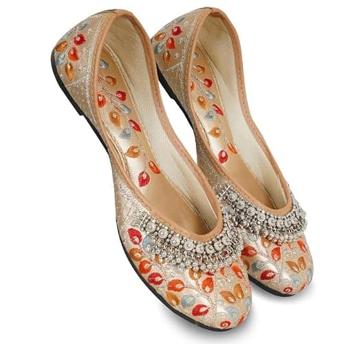 DFR Women Ethnic Rajasthani Embroidery with Payal Punjabi Mojari's Shoe Juti Jutti’s, Color - Multi1, UK Size - 7 3