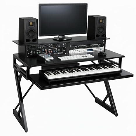TEKAVO Banin Studio Table for Music Production | with Monitor Riser + Long Keyboard Tray | Desk for Editing Studio, Gaming, Workstation | 120 cm X 60 cm