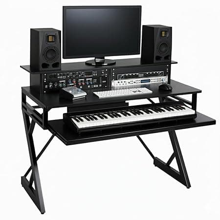 TEKAVO Banin Studio Table for Music Production | with Monitor Riser + Long Keyboard Tray | Desk for Editing Studio, Gaming, Workstation | 120 cm X 60 cm