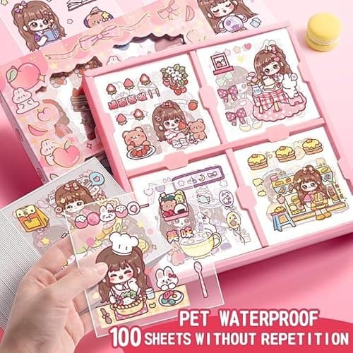 Sweet Party Theme Kawaii Self Adhesive Floor Stickers -100 Sheets Cute Washi for Project, Japanese Style Girls Sticker Set, Scrapbooking, DIY Arts Crafts 18 x 18 x 2 cms, (Style -1) 3