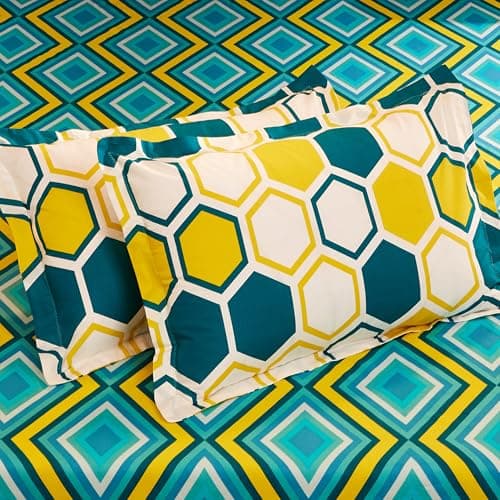 Amazon Brand - Solimo Tranquil Dreams 144 TC 100% Cotton Double Bedsheet with 2 Pillow Covers, Blue, Abstract 4