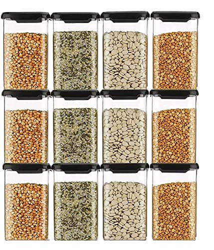 Homemet Unbreakable Air Tight Square Plastic Containers Set for Kitchen Storage 1100ml Plastic Easy Flow Cereal Dispenser Storage Box Jar Food Rice Pasta Pulses (1100 ML, 08)