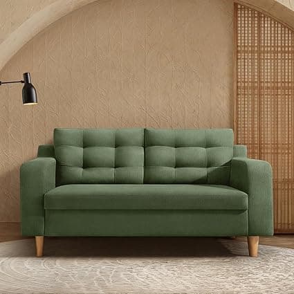 Duroflex Ease Plus - 2 Seater Sofa Set for Living Room | 3 Year Warranty | Premium Wooden Frame Sofa | Anti-Pilling Fabric, Fade & Termite Resistant | Comfortable & Durable Couch - Chive (Green)