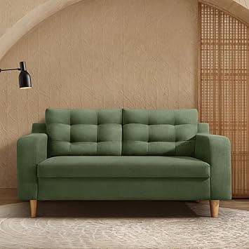Duroflex Ease Plus - 2 Seater Sofa Set for Living Room | 3 Year Warranty | Premium Wooden Frame Sofa | Anti-Pilling Fabric, Fade & Termite Resistant | Comfortable & Durable Couch - Chive (Green)